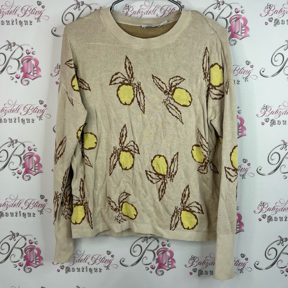 Ricki’s sweater pull over knit knitted Lemon Print Beige Sweater